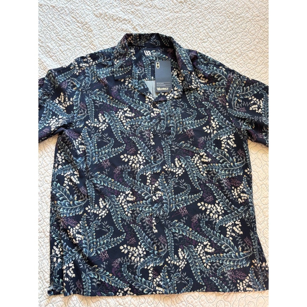 VRST Mens Short Sleeve Botanical Fern Resort Collar Button Down Shirt Size Large